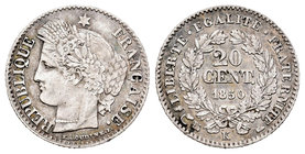 Francia. II República. 20 centimes. 1850. Burdeos. K. (Km-758.3). (Gad-303). Ag. 1,04 g. MBC+. Est...50,00.