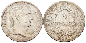 Francia. Napoleón Bonaparte. 5 francos. 1810. París. A. (Km-694.1). (Gad-584). Ag. 24,62 g. BC+. Est...40,00.