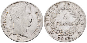Francia. Napoleón Bonaparte. 5 francos. 1813. París. A. (Km-694.1). (Gad-584). Ag. 24,82 g. MBC-. Est...50,00.