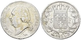 Francia. Louis XVIII. 5 francos. 1824. Rouen. B. (Km-711.2). (Gad-644). Ag. 24,57 g. Golpes en el canto. MBC-/MBC+. Est...40,00.