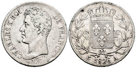 Francia. Carlos X. 5 francos. 1826. París. A. (Km-720.1). (Gad-643). Ag. 24,74 g. Golpecito en el canto. MBC-. Est...35,00.