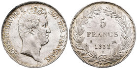 Francia. Louis Philippe I. 5 francos. 1831. Rouen. B. (Km-735.2). (Gad-676). Ag. 24,76 g. Bonito ejemplar. EBC-/EBC. Est...90,00.