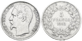 Francia. Napoleón III. 5 francos. 1852. París. A. (Km-773.1). (Gad-726). Ag. 24,62 g. BC+. Est...30,00.
