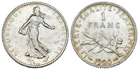 Francia. III República. 1 franco. 1920. (Km-844.1). (Gad-94). Ag. 5,02 g.  Brillo original. SC. Est...20,00.