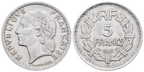Francia. 5 francos. 1948. Beaumont - Le Roger. (Km-888b.2). (Gad-766a). Al. 3,82 g. MBC+. Est...25,00.