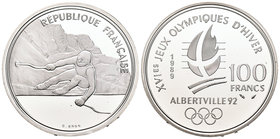 Francia. 100 francos. 1989. Ag. 22,20 g. Juegos Olímpicos de invierno 1992. Certificado de autenticidad. PROOF. Est...30,00.