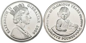 Gibraltar. Elizabeth II. 5 libras. 2006. Ag. 28,23 g. 80º aniversario del nacimiento de la reina. PROOF. Est...25,00.