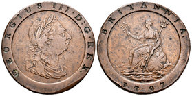 Gran Bretaña. George III. 1 penny. 1797. (Km-618). Au. 54,72 g. Golpes en el canto. MBC-. Est...35,00.