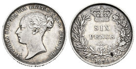 Gran Bretaña. Victoria. 6 pence. 1838. (Km-733.1). Ag. 2,79 g. MBC-/MBC. Est...25,00.
