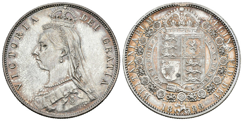 Gran Bretaña. Victoria. 1/2 corona. 1888. (Km-764). Ag. 14,13 g. Resto de soldad...