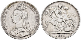 Gran Bretaña. Victoria. 1 corona. 1890. (Km-765). Ag. 27,89 g. Limpiada. MBC-. Est...40,00.