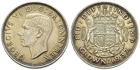Gran Bretaña. George VI. 1 corona. 1937. (Km-857). Ag. 28,28 g. Pátina. EBC+. Est...40,00.