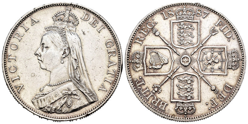 Gran Bretaña. Victoria. Doble florín. 1887. (Km-763). (S-4036). Ag. 22,60 g. Gol...