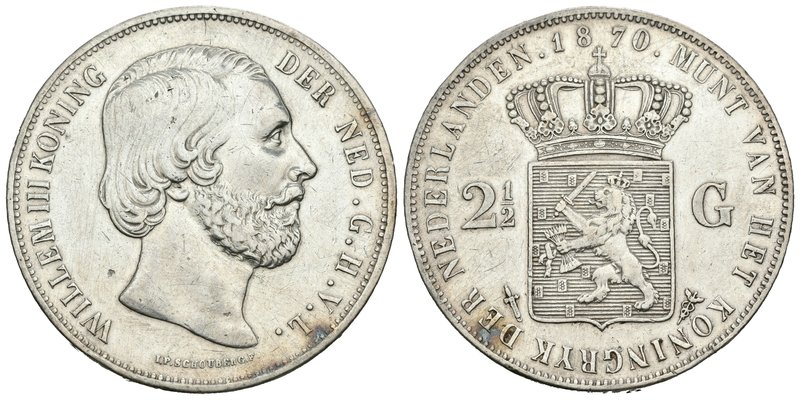 Holanda. Guillermo III. 2 1/2 gulden. 1870. (Km-82). Ag. 24,85 g. BC+. Est...15,...