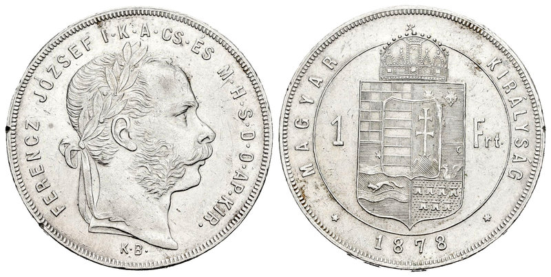 Hungría. Franz Joseph I. 1 florín. 1878. Kremnitz. KB. (Km-453.1). Ag. 12,31 g. ...