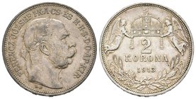 Hungría. Franz Joseph I. 2 coronas. 1913. Kremnitz. KB. (Km-19013). Ag. 10,04 g. EBC-. Est...18,00.