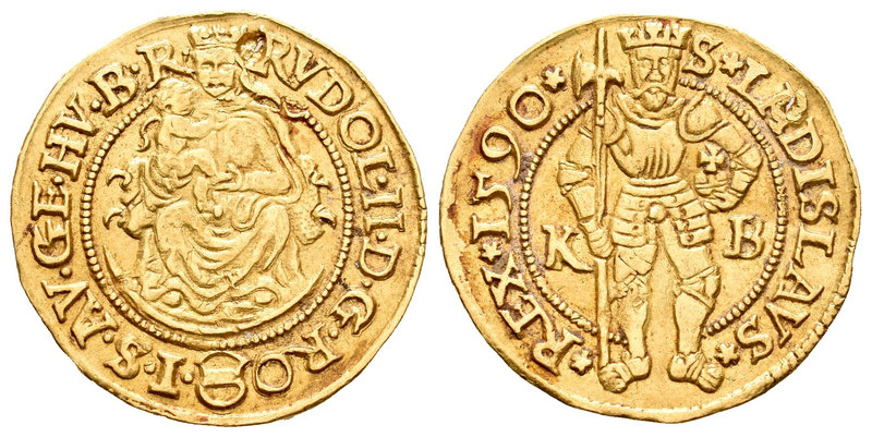 Hungría. Rudolf II. Ducado. 1590. Kremnitz. KB. (Fried-63). Au. 3,43 g. Golpe de...