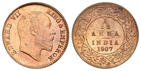 India Británica. Edward VII. 1/12 anna (1 pie). 1907. Calcutta. (Km-498). Ae. 1,56 g. Acuñación tardía. Brillo original. SC. Est...120,00.