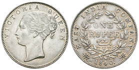 India Británica. Victoria. 1 rupia. 1840. Calcuta. (Km-457.1). Ag. 11,62 g. Tono. EBC+. Est...70,00.