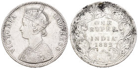 India Británica. Victoria. 1 rupia. 1882. (Km-492). Ag. 11,48 g. Limpiada. BC+. Est...20,00.
