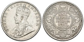 India Británica. George V. 1 rupia. 1917. (Km-524). Ag. 11,66 g. Limpiada. EBC-. Est...18,00.