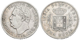 India Portuguesa. Luiz I. 1 rupia. 1882. (Km-312). Ag. 11,51 g. BC+/MBC-. Est...25,00.