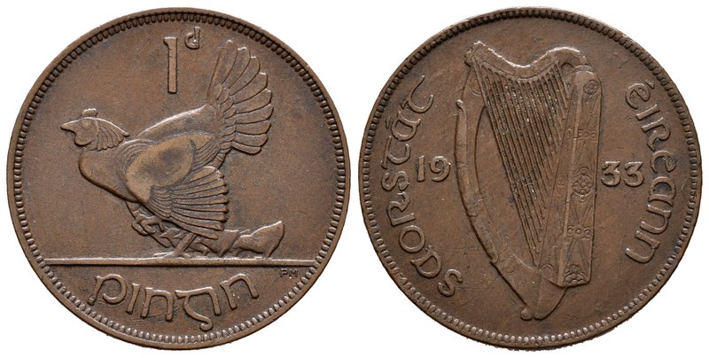 Irlanda. 1 penny. 1933. (Km-3). Ae. 9,56 g. MBC+. Est...20,00.