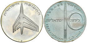 Israel. 10 lirot. 1972. (Km-62). Ag. 26,00 g. Aviación israelí. En su estuche original. SC. Est...35,00.
