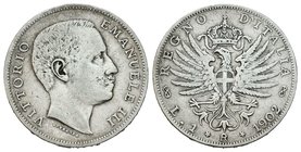 Italia. Vittorio Emanuele III. 1 lira. 1906. Roma. R. (Km-32). (Pagani-794). (Mont-189). Ag. 4,92 g. BC+. Est...15,00.