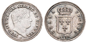 Italia. Nápoles y Sicilia. Fernando II. (Km-149). (Pagani-314). (Mont-966). Ag. 1,16 g. MBC+. Est...50,00.