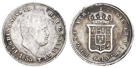 Italia. Nápoles y Sicilia. Fernando II. 10 grana. 1855. (Km-364). (Pagani-308). (Mont-955). Ag. 2,29 g. MBC-/MBC. Est...20,00.
