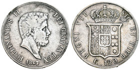 Italia. Nápoles y Sicilia. Fernando II. Piastra (120 grana). 1847. (Km-346). Ag. 27,38 g. MBC-. Est...25,00.