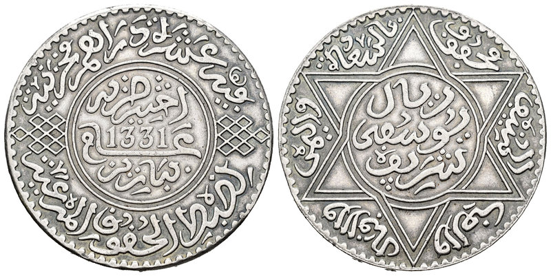Marruecos. Ali ibn Yusuf. 1 rial (1o0 dirhem). 1331 H (1912). París. (Km-Y33). A...