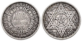 Marruecos. Mohamad V. 100 francos. 1373 H (1953). (Km-Y52). Ag. 3,84 g. MBC+. Est...15,00.