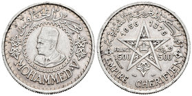 Marruecos. Mohamad V. 500 francos. 1956 (1376 H). (Km-54). Ag. 22,51 g. MBC+. Est...25,00.