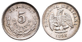 México. 5 centavos. 1898. Guanajuato. R. (Km-400.1). Ag. 1,36 g. EBC. Est...25,00.