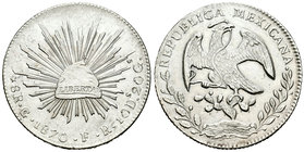México. 8 reales. 1870. Guanajuato. FR. (Km-377.8). Ag. 27,08 g. Parte de brillo original. EBC+. Est...120,00.