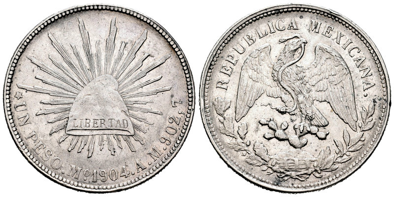 México. 1 peso. 1904. México. AM. (Km-409.2). Ag. 27,05 g. Golpecitos en el cant...