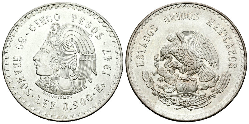 México. 5 pesos. 1947. México. (Km-465). Ag. 30,07 g. Brillo original. SC. Est.....