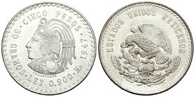 México. 5 pesos. 1947. México. (Km-465). Ag. 30,07 g. Brillo original. SC. Est...30,00.