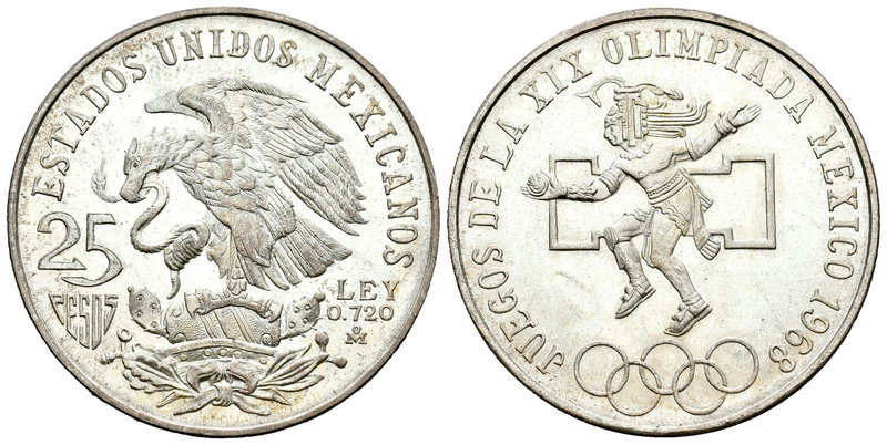 México. 25 pesos. 1968. México. (Km-479.1). Ag. 22,52 g. Juegos Olímpicos de Méx...