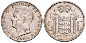 Mónaco. Rainiero III. 5 francos. 1960. (Km-141). (Gad-152). Ag. 12,05 g. EBC+. Est...25,00.