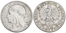 Polonia. 10 zlotych. 1932. (Km-Y22). Ag. 21,86 g. Golpecito en el canto. MBC+. Est...25,00.
