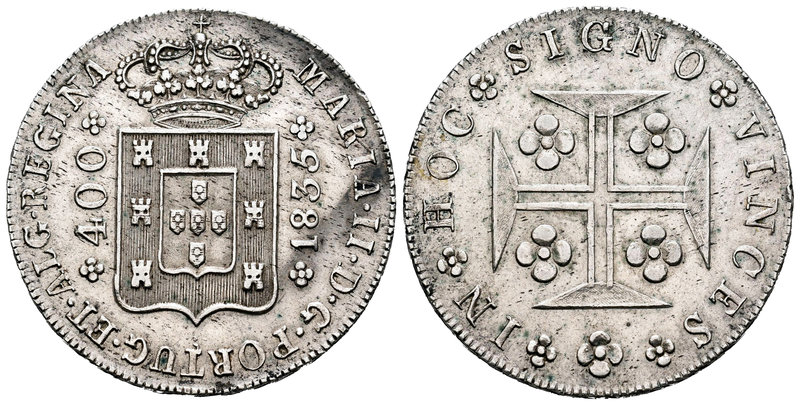 Portugal. María II. 400 reis. 1835. (Gomes-16.03). (Km-403.2). Ag. 14,58 g. MBC+...