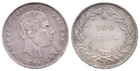 Portugal. Pedro V. 100 reis. 1861. (Km-497). Ag. 2,46 g. EBC-/MBC+. Est...18,00.