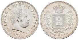 Portugal. Carlos I. 500 reis. 1891. (Km-535). (Gomes-12.02). Ag. 12,44 g. Brillo original. SC-. Est...25,00.