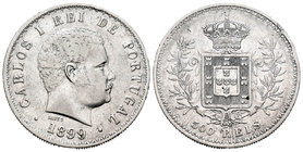 Portugal. Carlos I. 500 reis. 1899. (Gomes-11.13). Ag. 12,45 g. MBC-. Est...18,00.