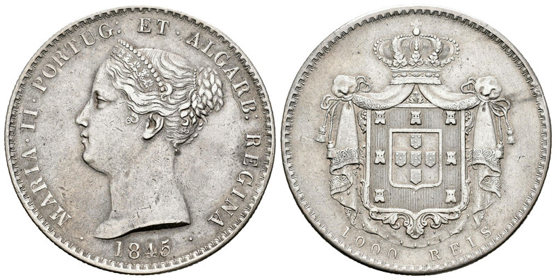 Portugal. María II. 1000 reis. 1845. (Km-472). (Gomes-40.05). Ag. 29,52 g. EBC-....