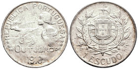 Portugal. 1 escudo. 1910. (Km-560). (Gomes-22.01). Ag. 24,66 g. EBC+. Est...90,00.