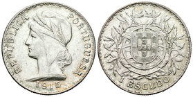 Portugal. 1 escudo. 1915. (Km-564). (Gomes-23.01). Ag. 25,02 g. EBC. Est...50,00.